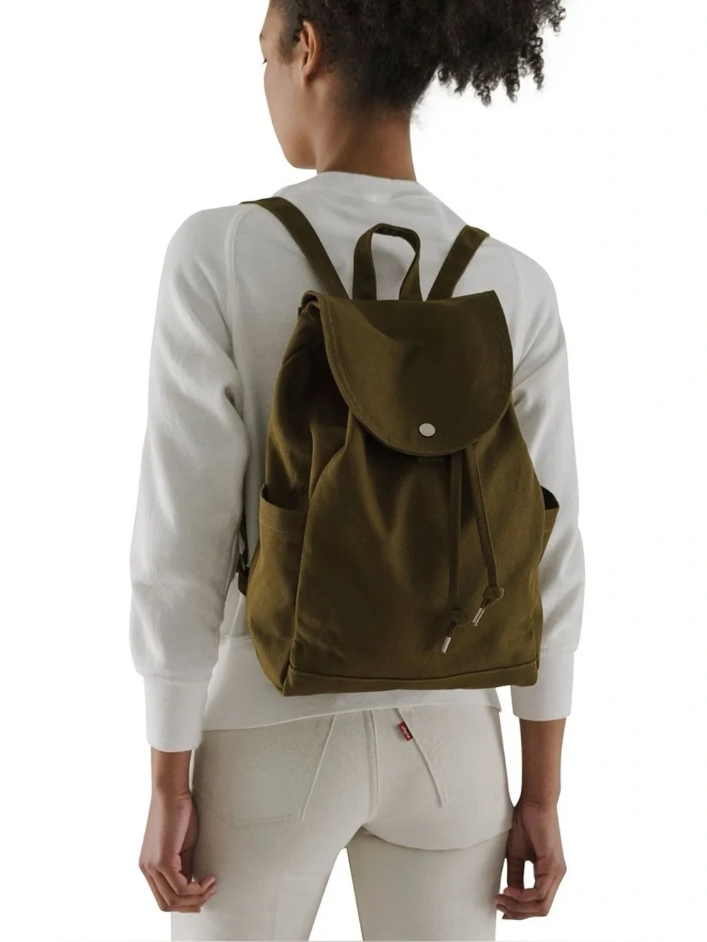 Baggu Duck Bag Backpack Olive Green Recycled‎ Cotton Canvas Drawstring Flap Top BAGGU | Bags | Baggu Drawstring Backpack In Olive Green  main image 2